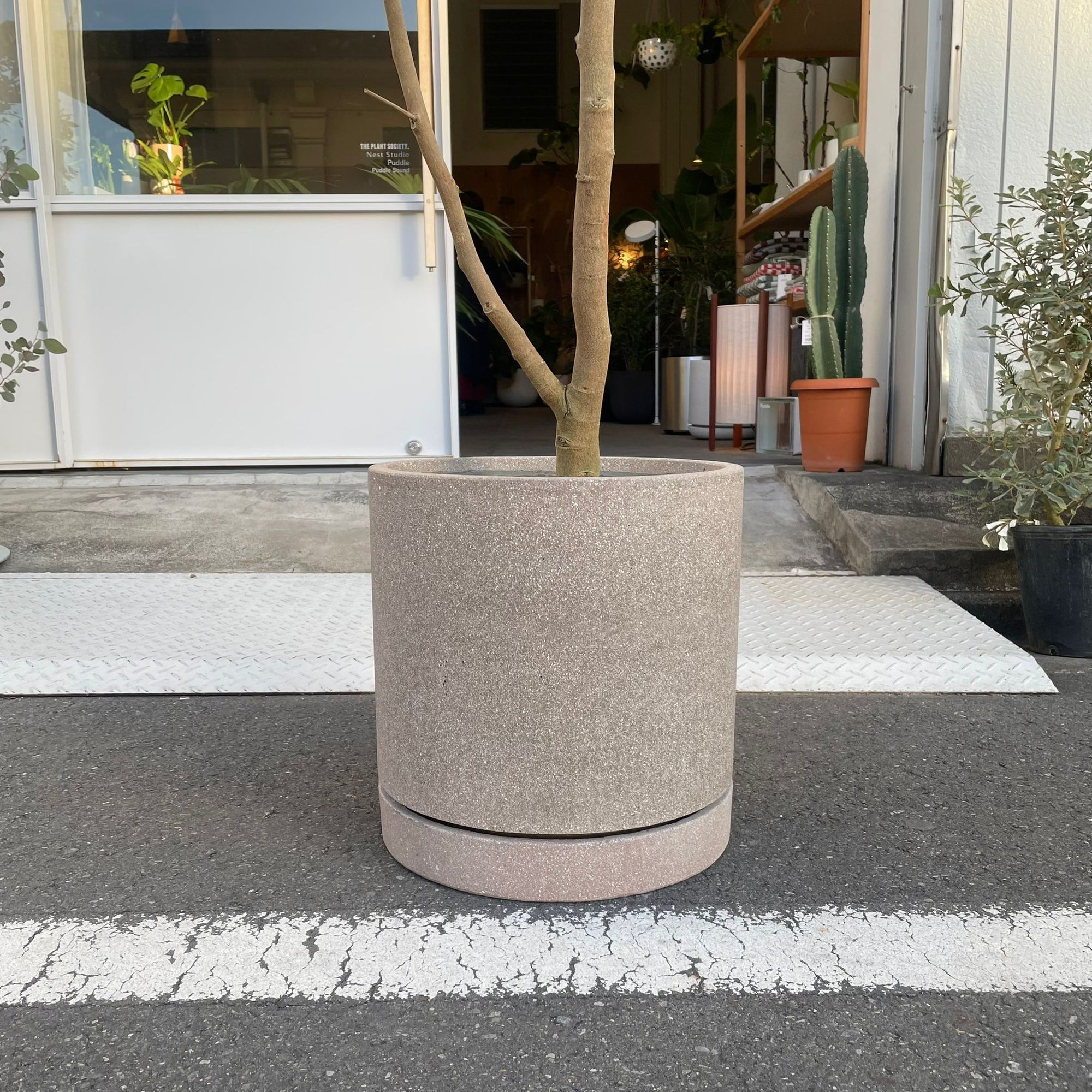 Cylinder Speckle Planter in Earthy Colour with Saucer  シリンダー スペックルプランター ソーサー付